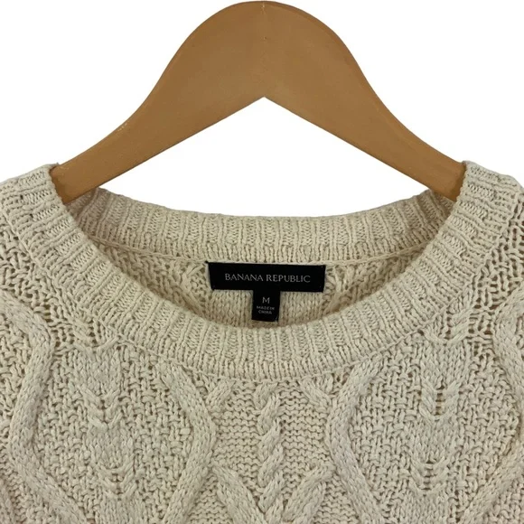 BANANA REPUBLIC Long Sleeve Sweater Cable Knit Sweater Chunky Cream Sweater K15 - Picture 8 of 8